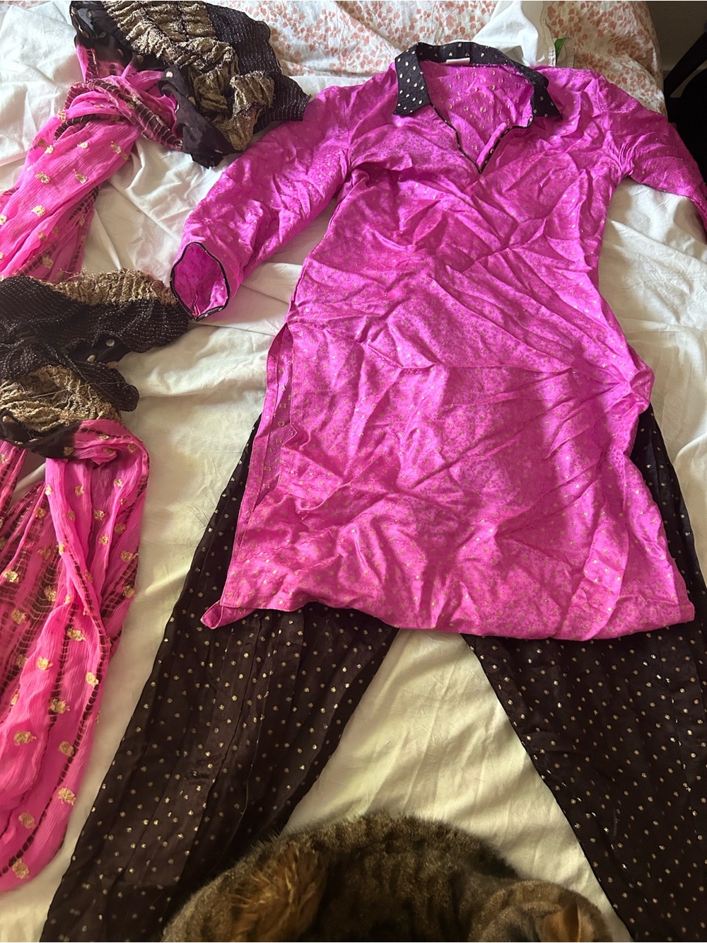 Women’s Pink Long Sleeve Tunic Set with Polka-Dot Pants